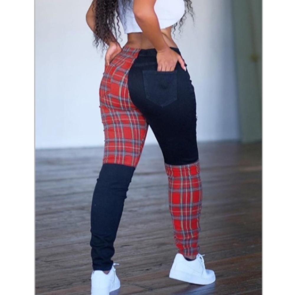 Custom plaid jeans